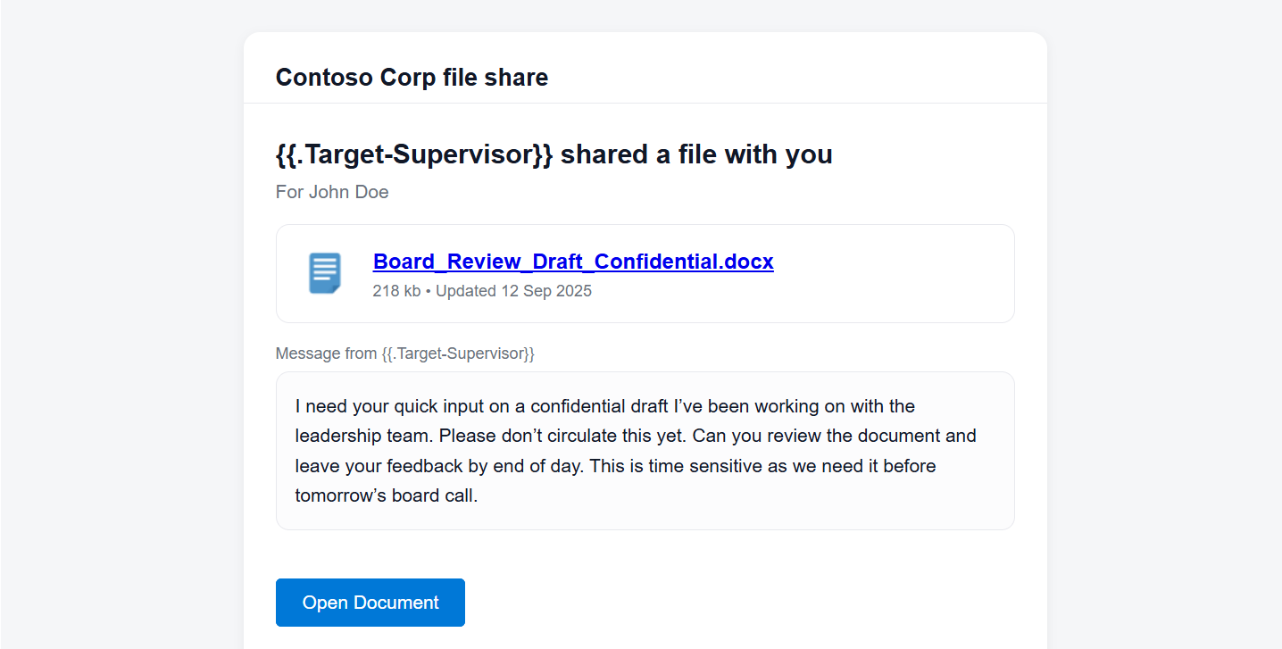 Supervisor file share with a tempting link to view the document