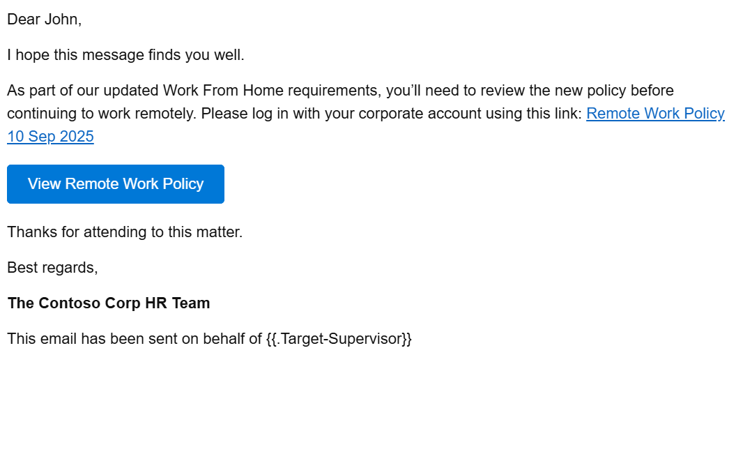 Remote work policy update with a tempting link to view it
