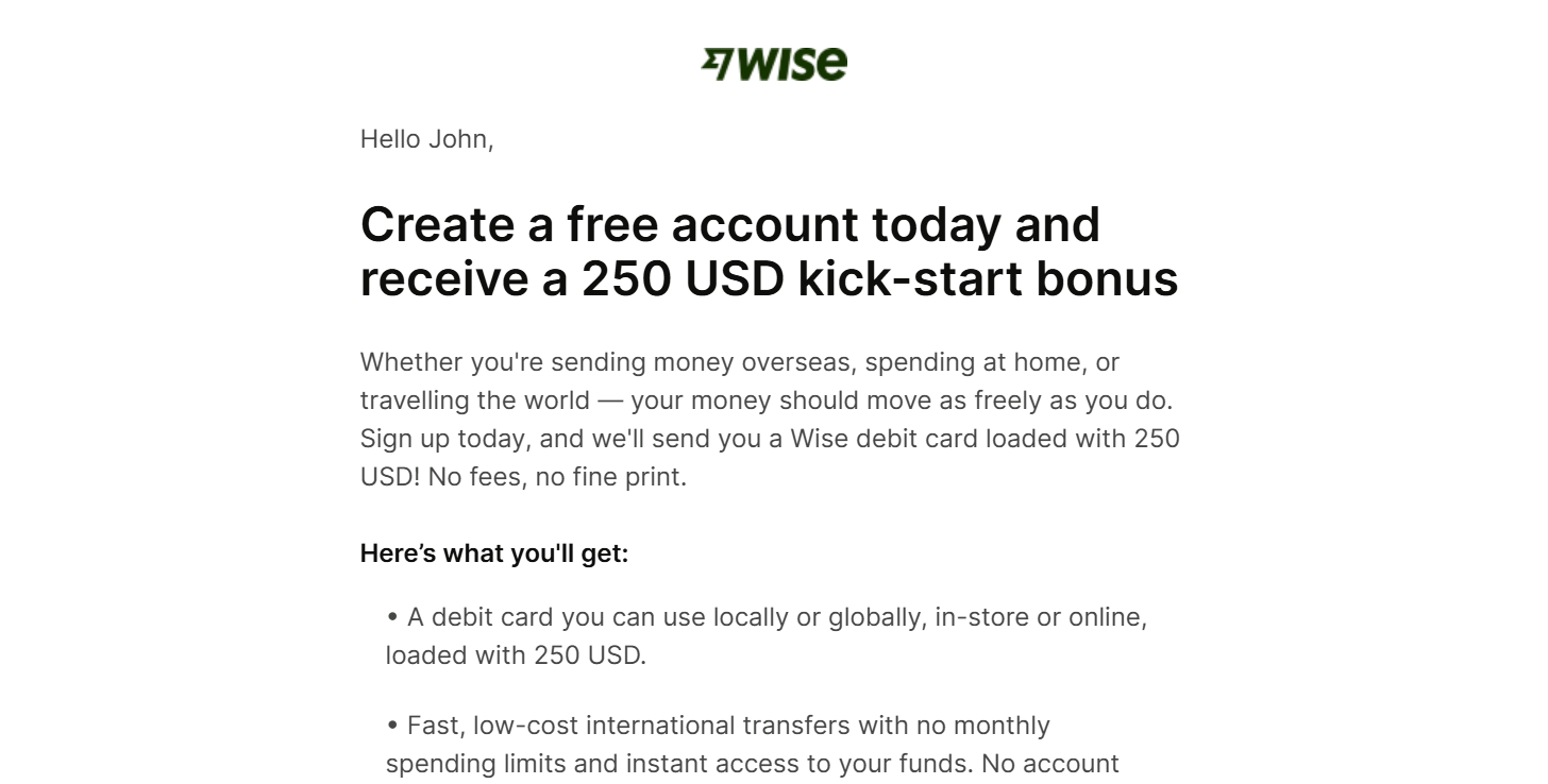 An email that appears to offer a too-good-to-be-true sign up bonus