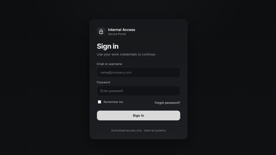 Masquerading as a Generic login portal with a dark theme.
